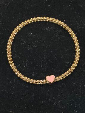 Mignon Faget, Rose Gold Halo Bangle, Faceted, Size M, Pink Heart Accent Charm